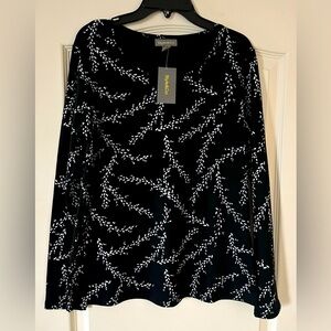 Style & Co. Black with White Patterned Long Sleeve Blouse Women’s Size Small